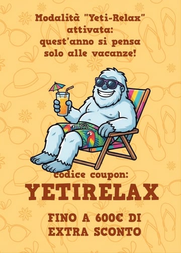 🧘  Coupon YETIRELAX: fino a 600€ extra sulla tua prossima Vacanza